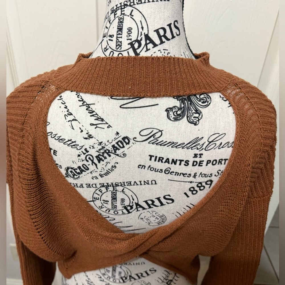 Lulu's Rust Brown Cut Out Twist Back Sweater Knit Oversized - Picture 7 of 10